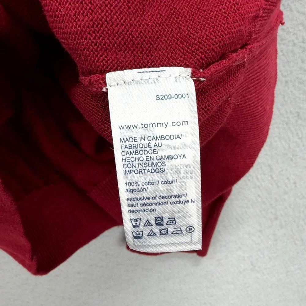 Tommy Hilfiger Sweater Mens Small Red‎ Iconic Flag Logo Ribbed Cuffed Hem V-Neck